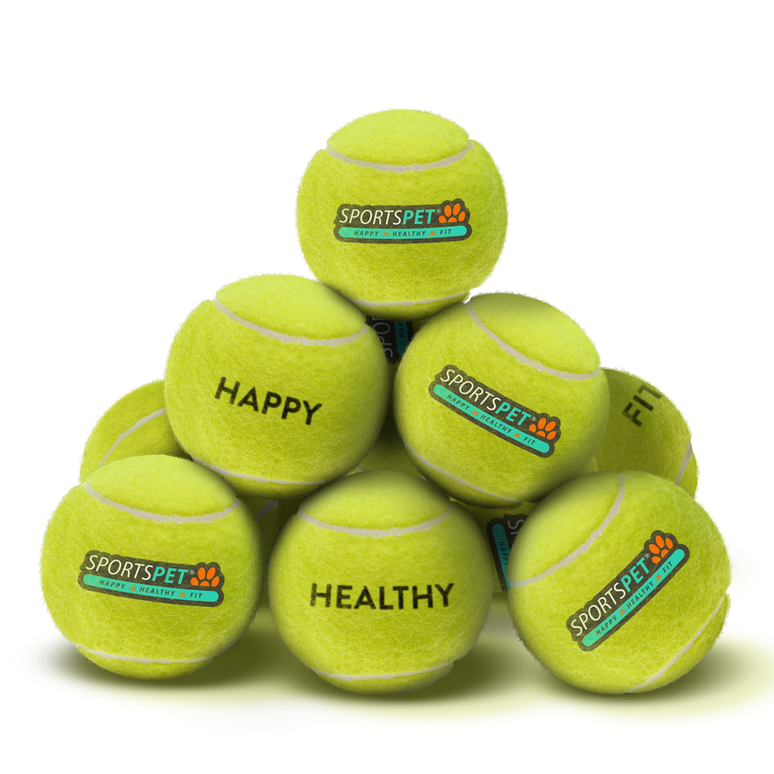SPORTSPET Palline da tennis per cani, confezione da 12, extra rimbalzanti, non tossiche, durevoli, di lunga durata, galleggianti per cani, palline da tennis standard (64 mm)