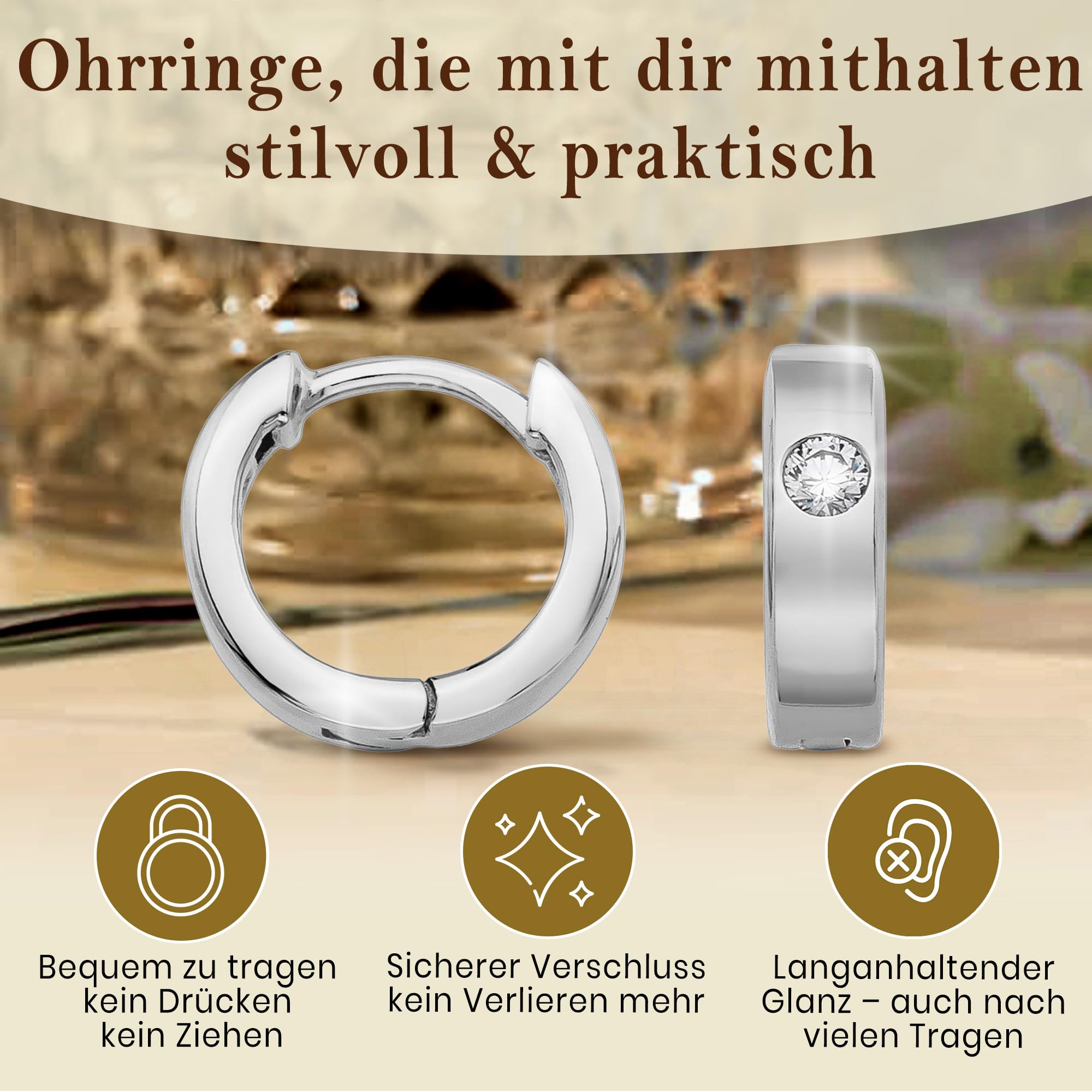 Cassini | Creolen Silber 925 Damen – Elegante Ohrringe mit großem Zirkonia Stein, hypoallergen & allergiefrei – Sterling Silber Ohrringe Creolen für Alltag & besondere Anlässe, 3CZB