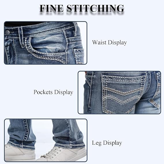Jeans for Men Comfy & Durable Embroidered Denim Pants | Men's Jeans Embroidered Regular Fit Straight Leg Jeans, Comfy & Durable Denim Pants, Classic Casual Trousers for All Seasons