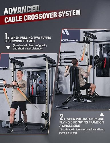 Miniatura 4 de Major Fitness Drone3 Smith - Máquina todo en uno para sentadillas para gimnasio en casa con barra de peso, máquina cruzada de cables, equipo de