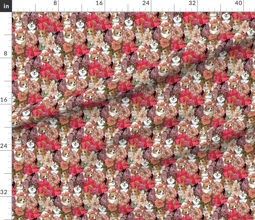 Spoonflower Fabric - Corgis in Flowers Novelty Dog Lover Printed on Petal Signature Cotton Fabric by The Yard - Sewing Quilting Apparel Crafts Decor