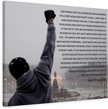 Rocky Balboa Quote Canvas Print Motivational Wall Art 16x20 Inch for Office, Room, or Gym Decor Inspirational Movie Poster for Success and Perseverance