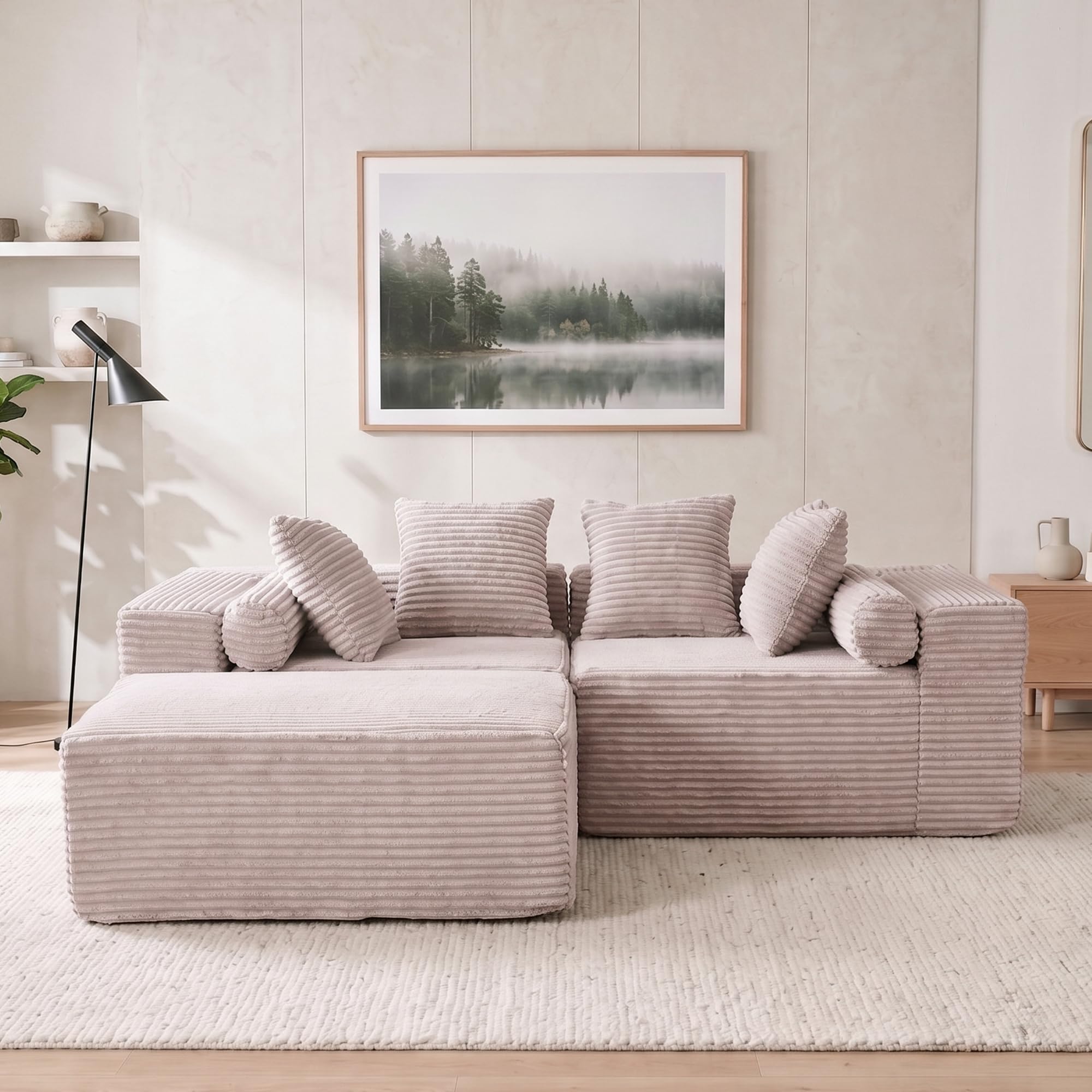 Canapé d'angle modulaire en forme de L, canapé avec chaise XXL, canapé-lit de salon, pas de montage, housse en chenille beige