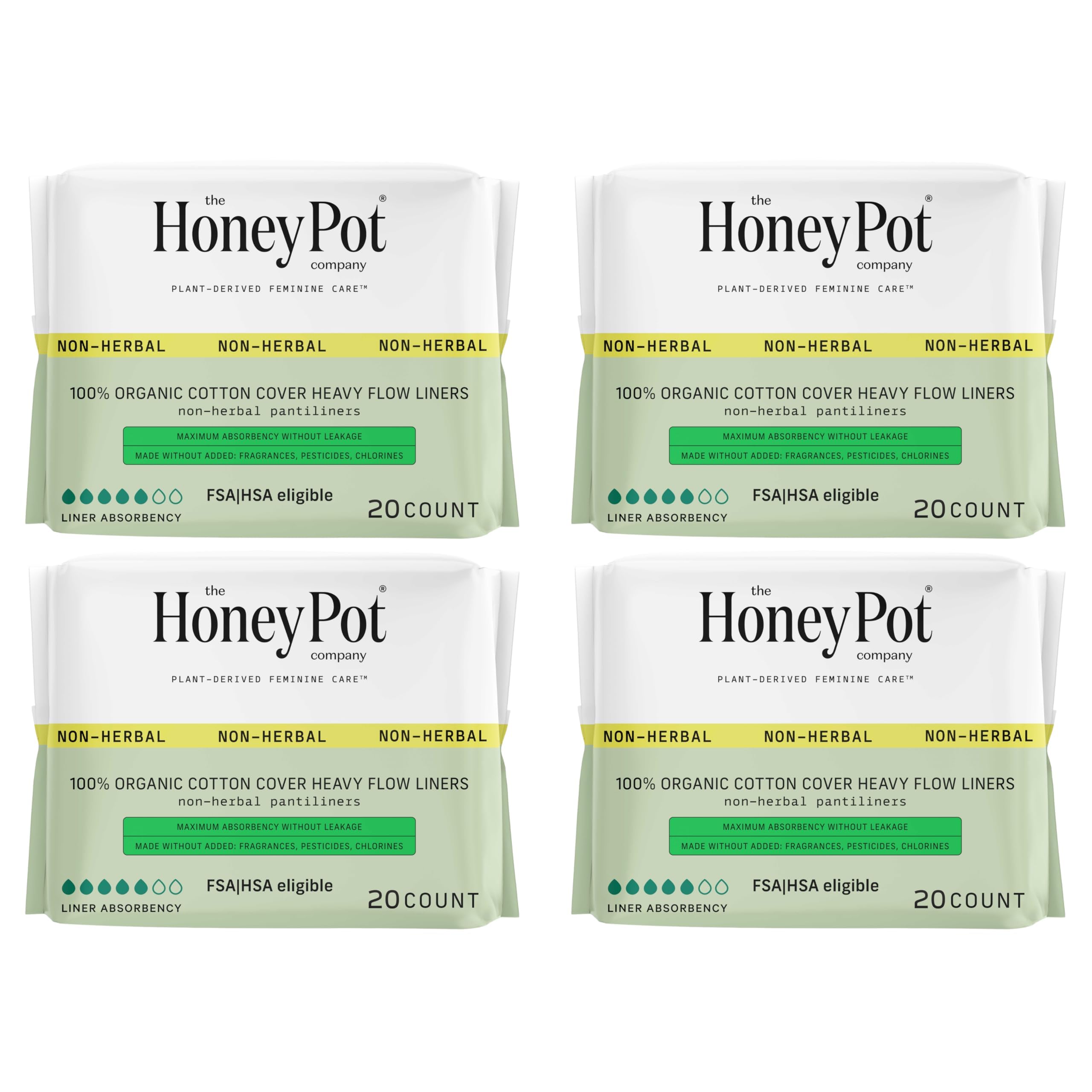 The Honey Pot Company - 80ct - Non-Herbal Heavy Panty Liners for Women w/Wings - Organic Cotton Cover & Ultra-Absorbent Core - Sanitary Pads - Feminine Care - FSA & HSA Eligible