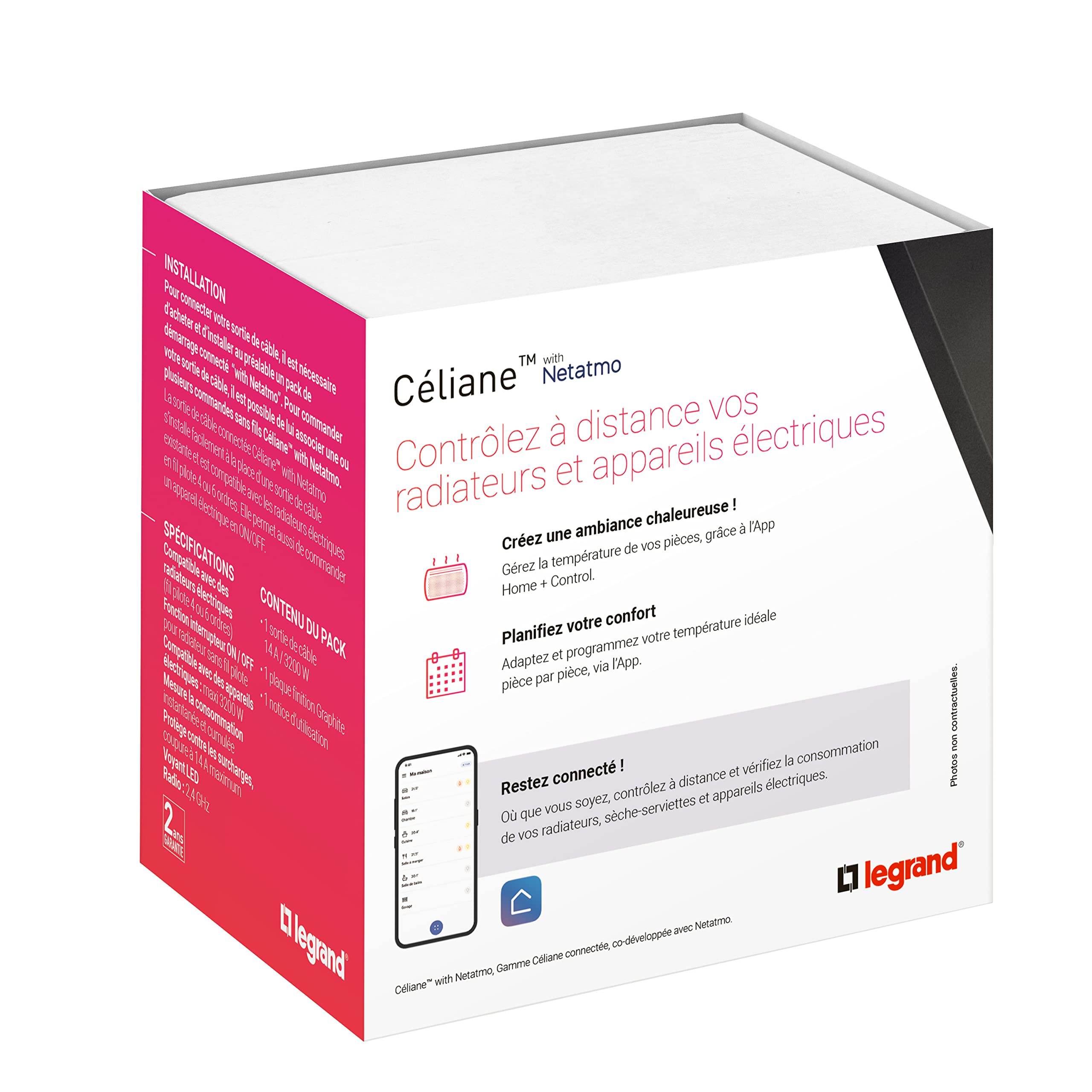 LEGRAND - Sortie de Câble Connectée Céliane - 230V - Compatible Fil Pilote - Pour Radiateurs et Appareils Electriques Jusqu'à 3000W - Fabriqué En France - Graphite