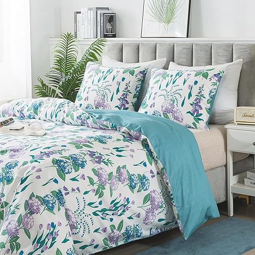 Miniatura 24 de HoneiLife - Juego de funda de edredón floral de algodón, con cierre de cremallera y lazos en las esquinas, 3 piezas, suave y transpirable