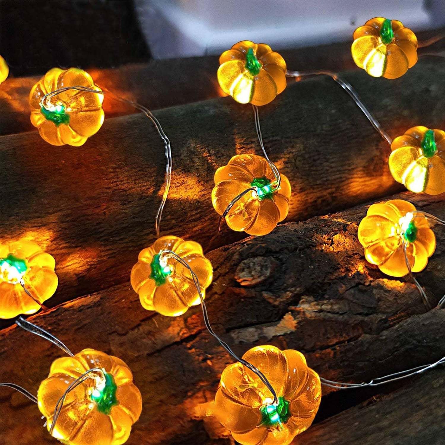 FUNLOV Pumpkin String Lights, Battery Operated Pumpkin Fairy Lights Lamp, Halloween Decorations Pumpkins Lights for Fall Halloween Party Indoor Thanksgiving Home Festival Decoration (20 LED)
