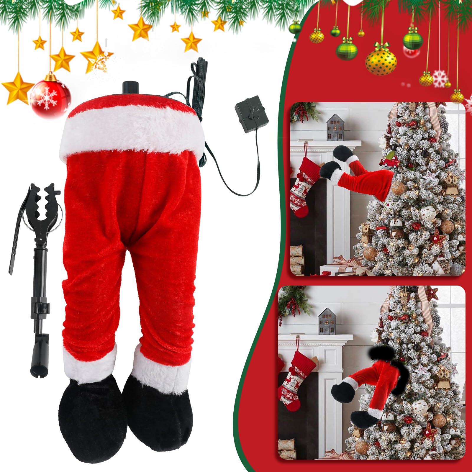 Jambes de Père Noël Animée, Décoration d'arbre pour Les Jambes du Père Noël avec Support, Ornements Suspendus Décoration De Noël