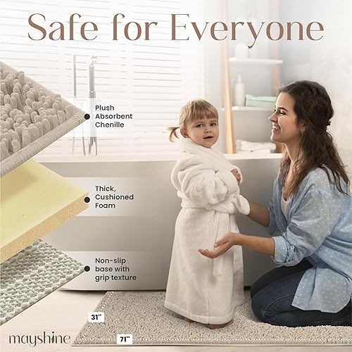 Miniatura 182 de Tapete de baño extra largo de felpilla suave, tapete de microfibra absorbente, lavable a máquina y antideslizante para puerta, baño, habitación