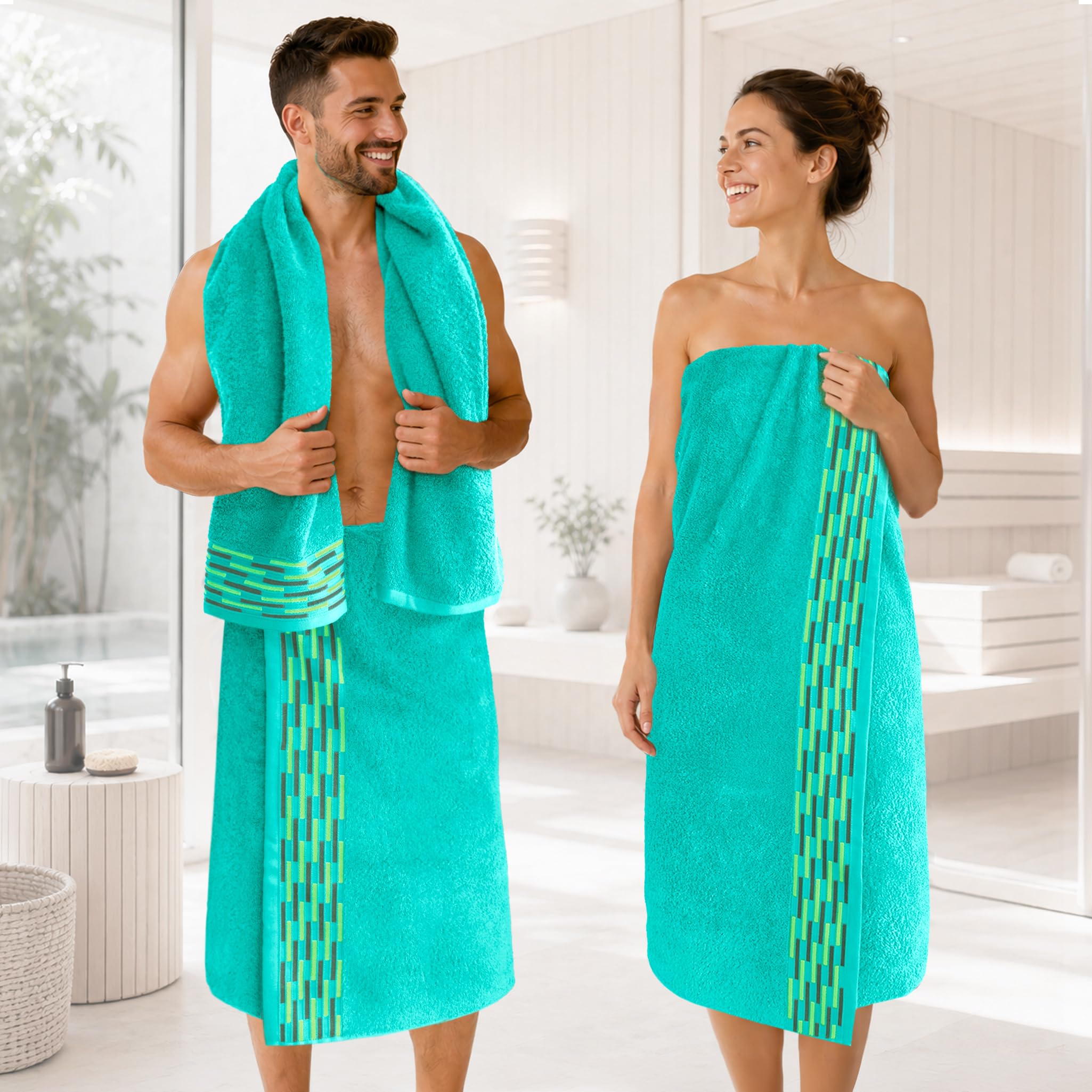 Lashuma Saunahandtuch 80x200 cm Dame Türkis – Meer, Lugano Handtuch groß, weich und flauschig