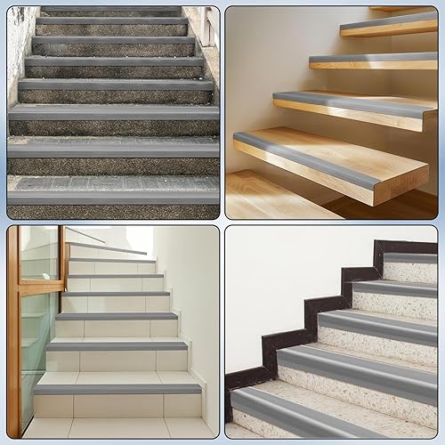 Miniatura 6 de Sivak 6 unidades de 40 pulgadas para escaleras, autoadhesivas, color gris, protector de borde de escalera antideslizante, moldura de nariz