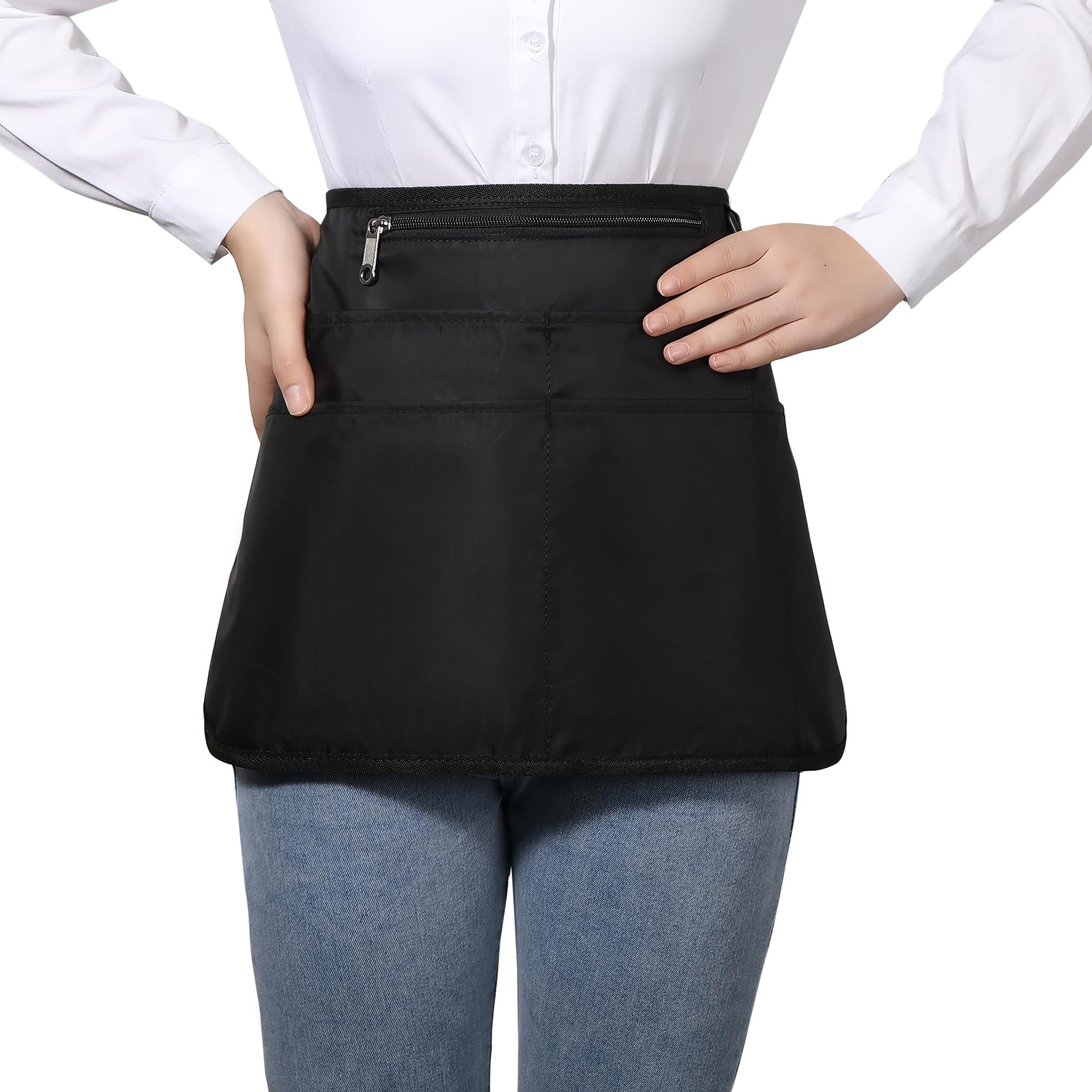 Delantal impermeable para mujer con 6 bolsillos, para poner y quitar rápidamente, delantal de trabajo para camarero, barista
