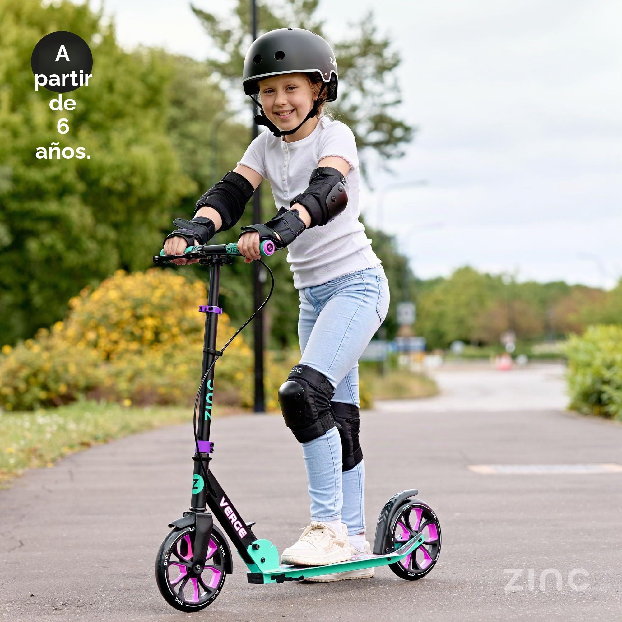 Zinc Kids Scooter – Big Wheel Kick Scooter for Ages 6+, Foldable 2-Wheel Scooter with 200mm Wheels, Lightweight, Height Adjustable, Rear Footbrake, Supports up to 100kg