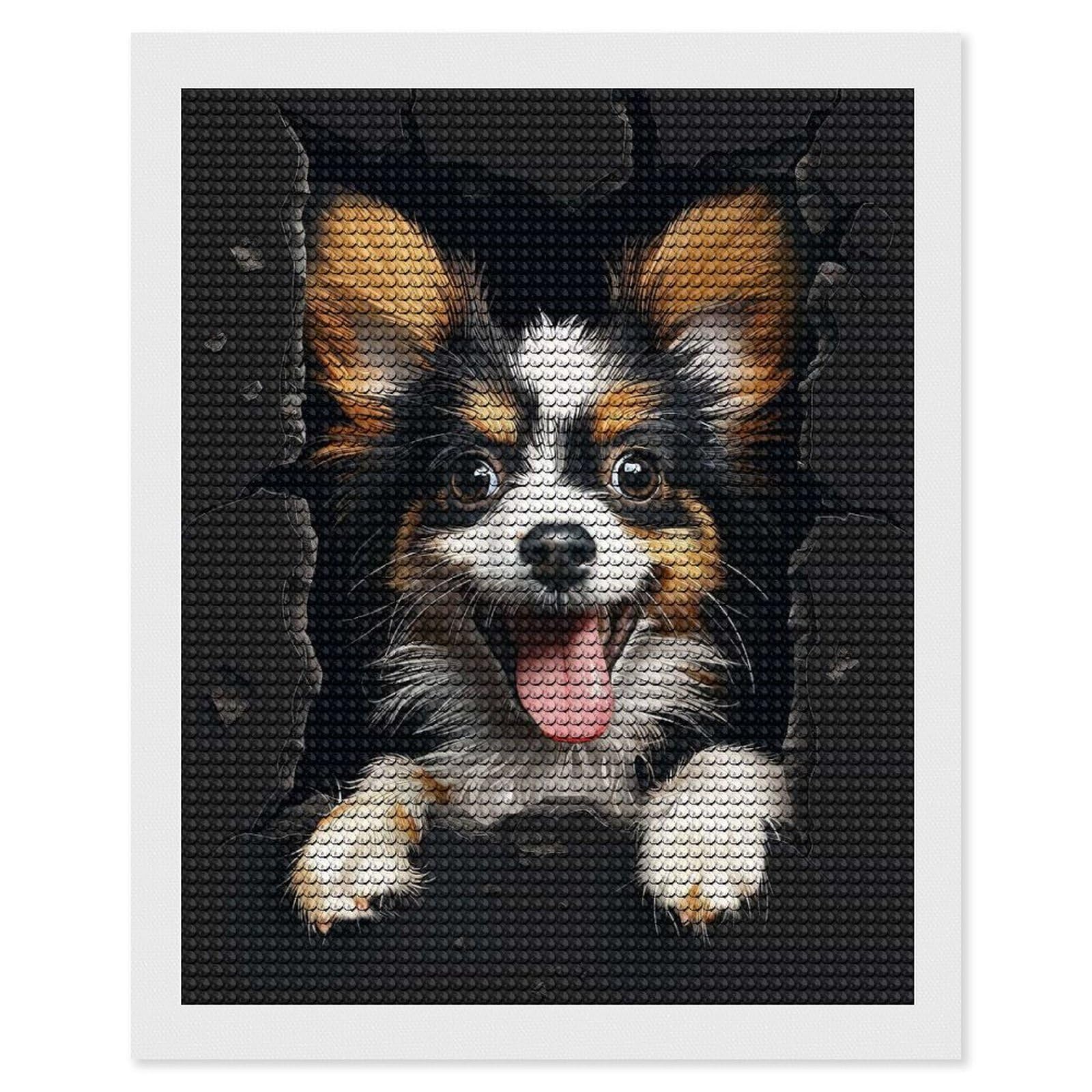 Junmoney Papillon Dog Diamond Art Kit 16"x20", Gift Idea, for Family Craft Time, Mindful Craft Activity, Boho Decor, Relaxing DIY Hobby