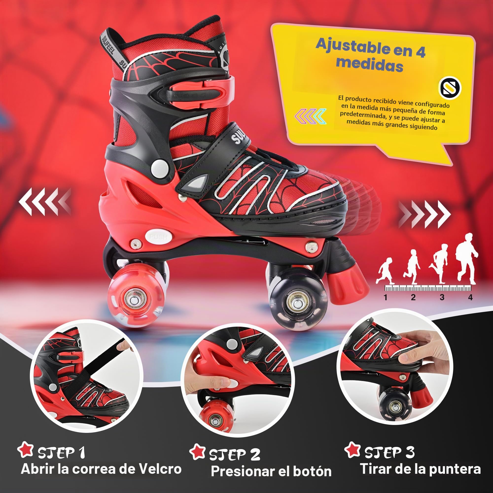 SULIFEEL Patines ajustables para niños de 3 a 5 a 8 a 6 a 12 con 4 tamaños de luz ajustable sobre ruedas, el mejor regalo para niños para principiantes, deportes de interior y exterior
