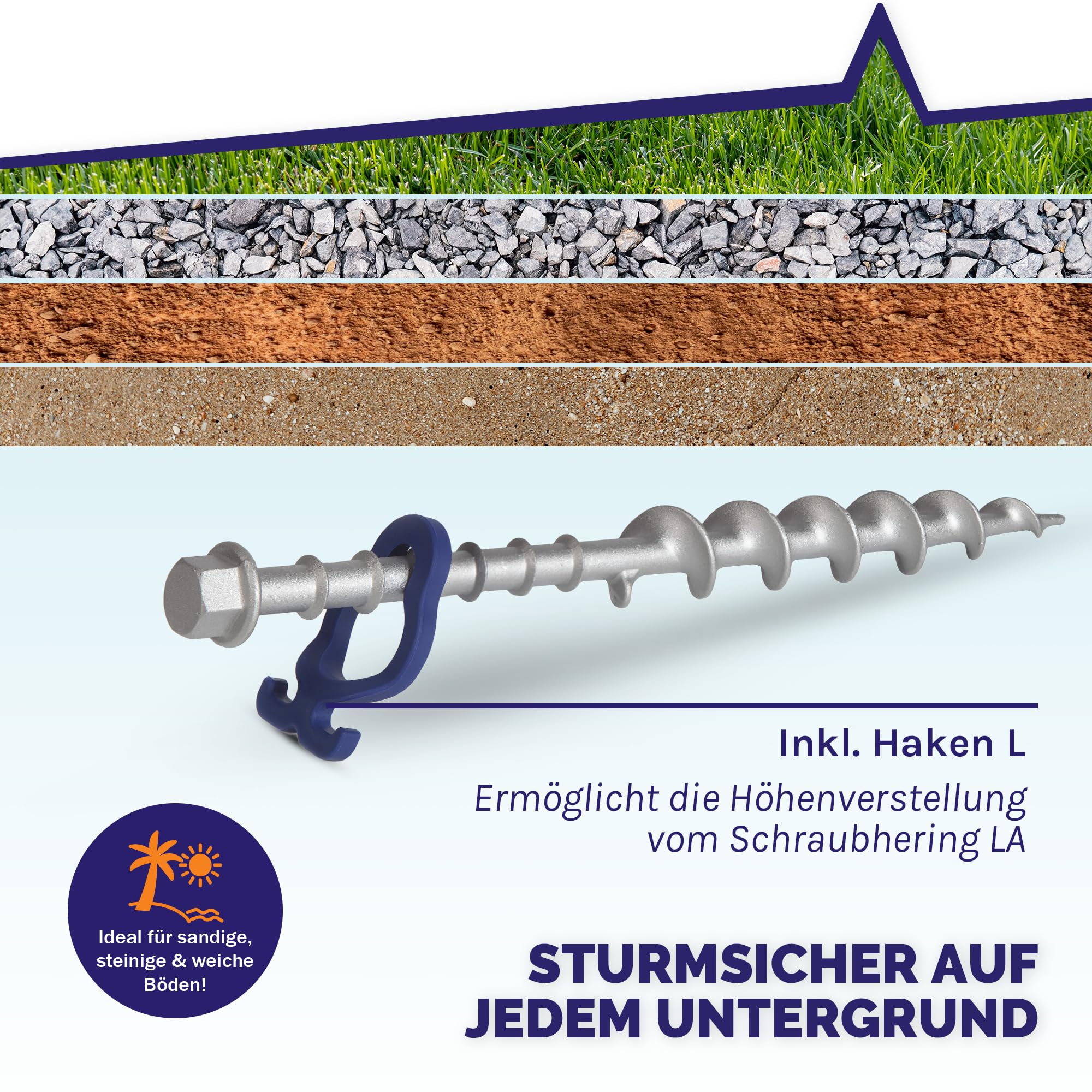 Peggy Peg – 2 Stück Schraubheringe Long aus Aluminium 31cm – Erdschrauben für Normale bis sandige Böden & Böden mit Geröll – hochbelastbare Zeltheringe für Großzelte, Leinen, Planen, Sturmverspannung