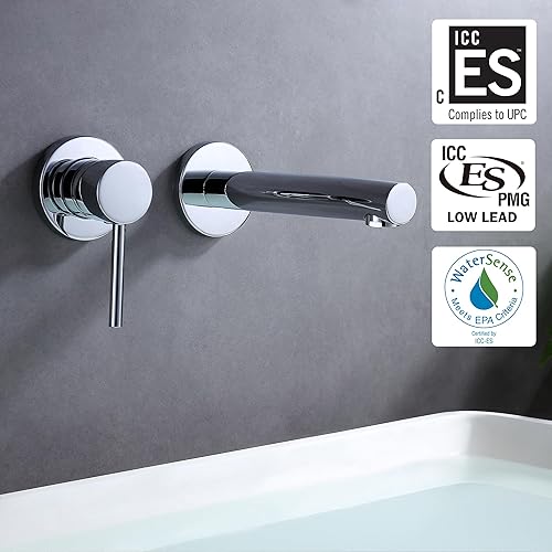 Miniatura 2 de sumerain Grifo de baño de montaje en pared para zurdos de una sola manija en cromo