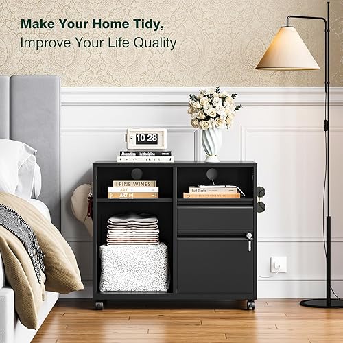 Miniatura 68 de Archivador móvil de 3 cajones con cerradura, archivador debajo del escritorio para oficina en casa, archivadores de metal sobre ruedas para archivo