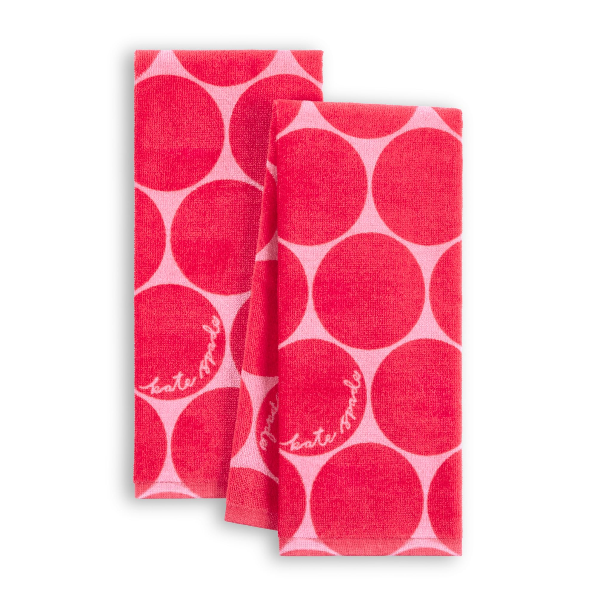 Kate Spade New York Joy Dot ręczniki kuchenne zestaw 2-pak, chłonne 100% bawełna welur, czerwony/różowy różowy, 43 cm x 71 cm