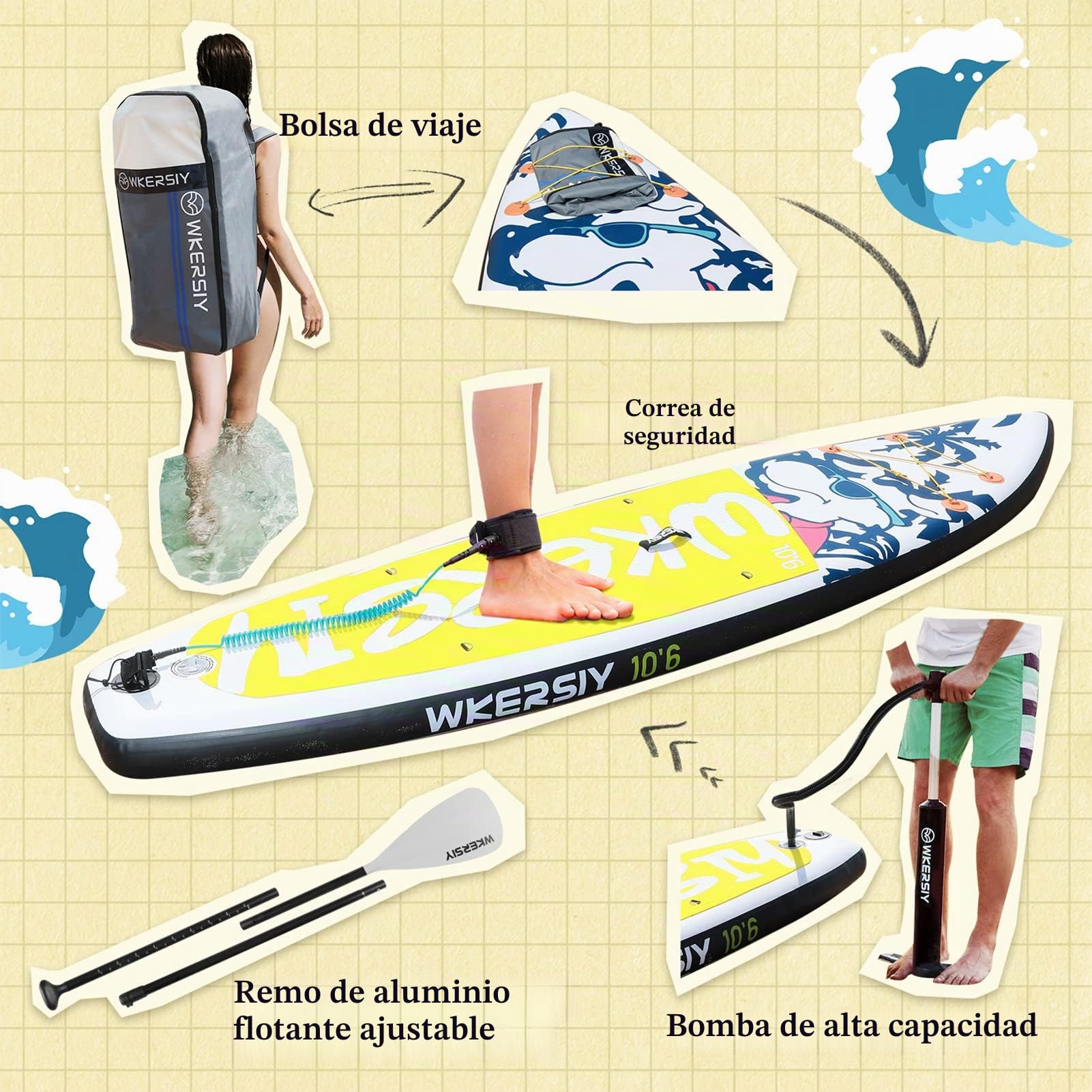 Lixada Tabla Paddle Surf Hinchable con Accesorios Premium, Tabla Padel Surf Hinchable con Remo Doble Uso y Asiento Kayak, Stand Up Paddle Gran Estabilidad y Resistencia, Paddle Board