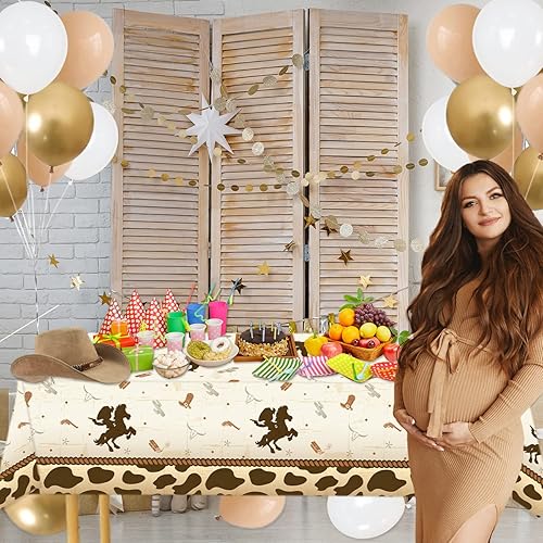 Miniatura 5 de Haimimall Manteles de vaquero para baby shower, decoración de fiesta occidental, funda de mesa rectangular desechable de plástico para niños, baby