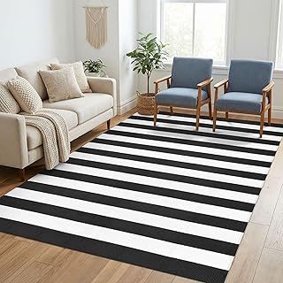 KILOCOCO Black White Striped Rug 5x7 Area Rug for Living Room Washable Rugs