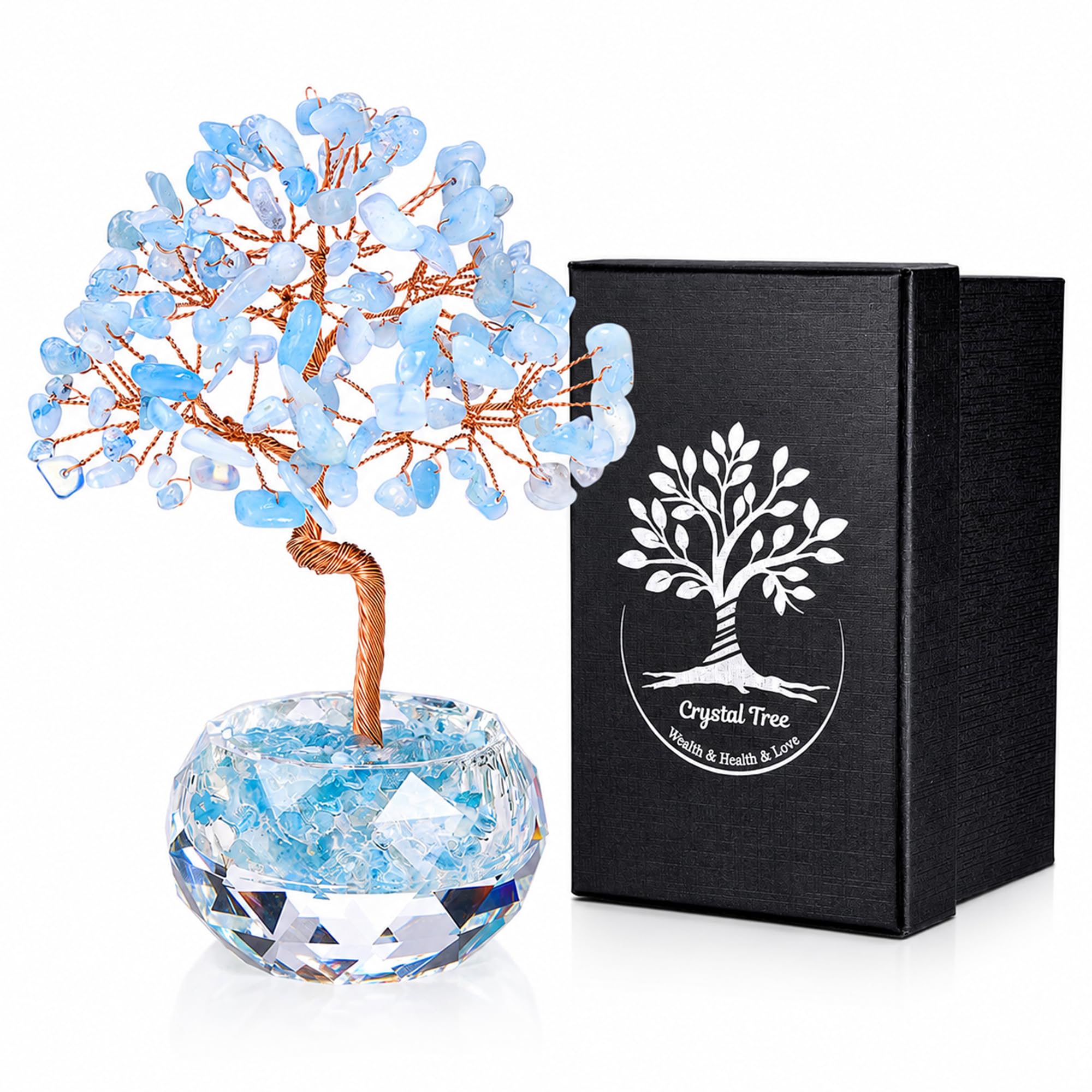 CrystalTears Aquamarine Crystal Tree for Home Desk Decor, Tree of Life Gift