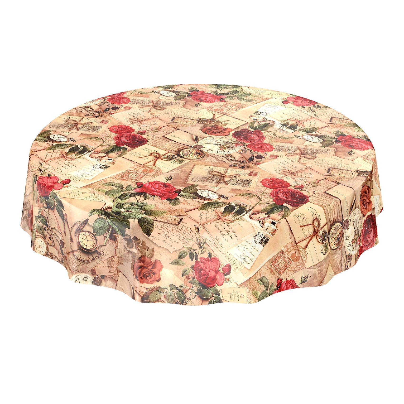 ANRO Tischdecke Wachstischdecke Wachstuch Wachstuchtischdecke Landhaus Rosen Briefe 260x140cm eingefasst abwaschbar wasserabweisend Gartentischdecke Meterware pflegeleicht Lotuseffekt