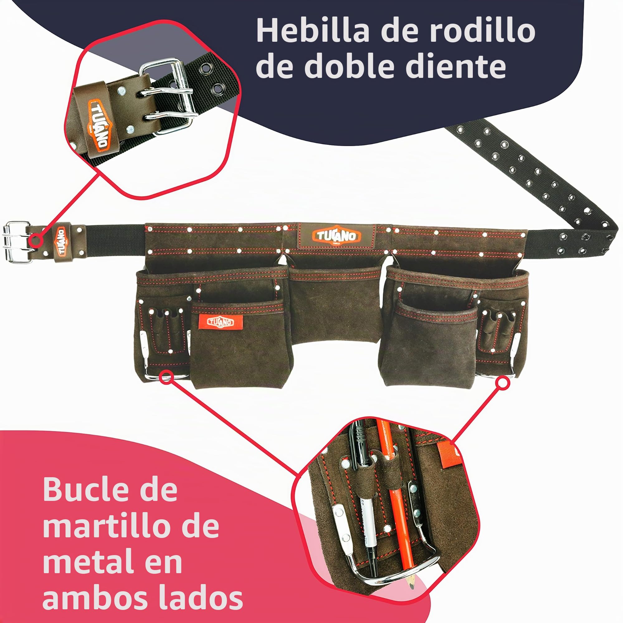 Cinturón de herramientas de cuero para enmarcadores, carpinteros. Cinturón de herramientas perfecto para electricistas y conveniente para mujeres. 12 bolsas de herramientas para gran capacidad.