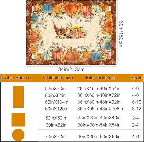 Miniatura 8 de Mantel rectangular de Acción de Gracias de 52 x 70 pulgadas, mantel rectangular de calabazas para el hogar, mantel rectangular resistente al agua