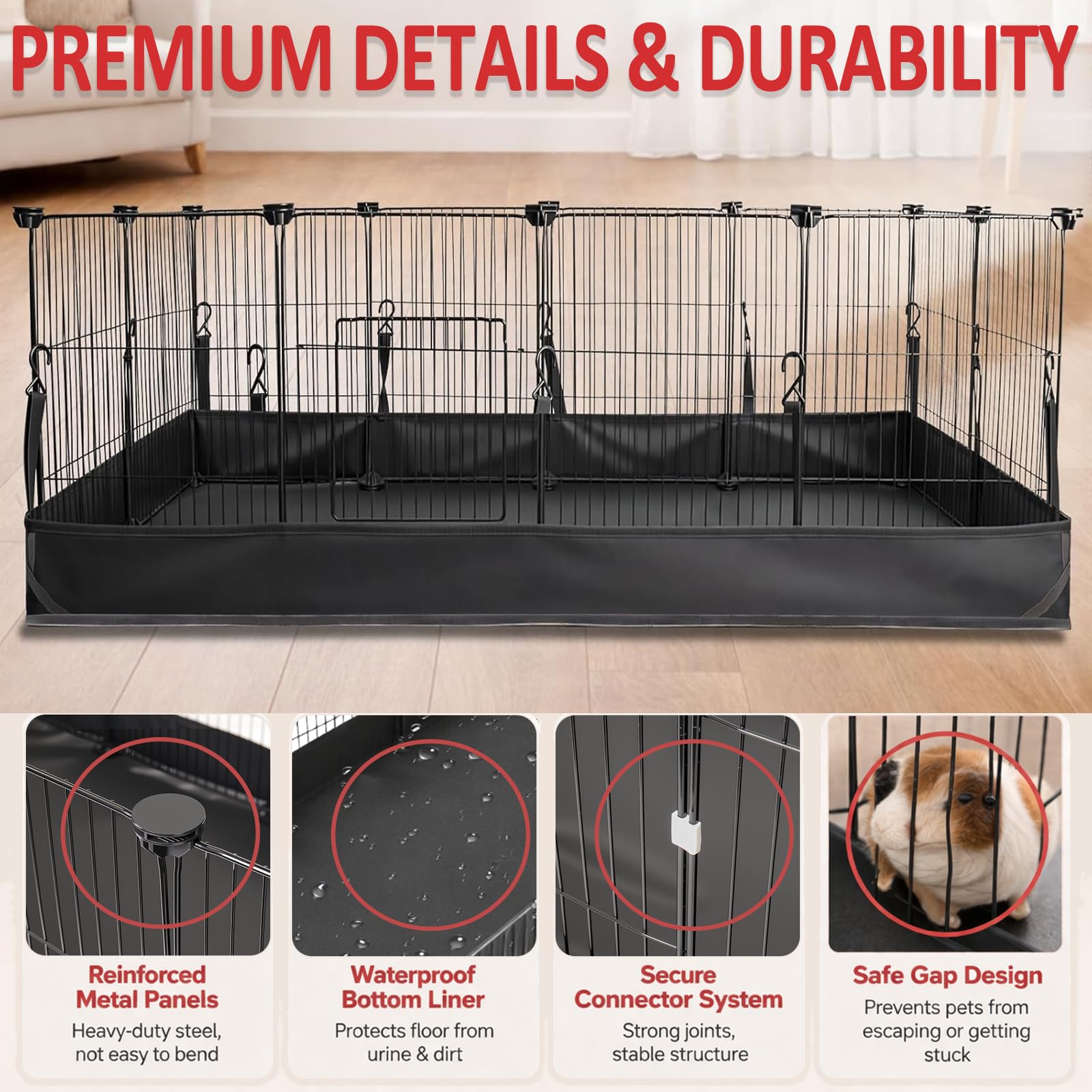 Kleintiergehege Innen & Außen 122*60*40cm – Freigehege für Meerschweinchen & Kaninchen, Stabil & Erweiterbar, Mit Wasserdichter Bodenmatte, Sicher & Einfach aufzubauen