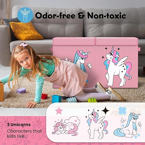 Miniatura 7 de ADDFIT HOUSE Cofre de juguetes de unicornio para niñas, caja de juguetes espaciosa y duradera con divisores extraíbles, fácil de montar, asas
