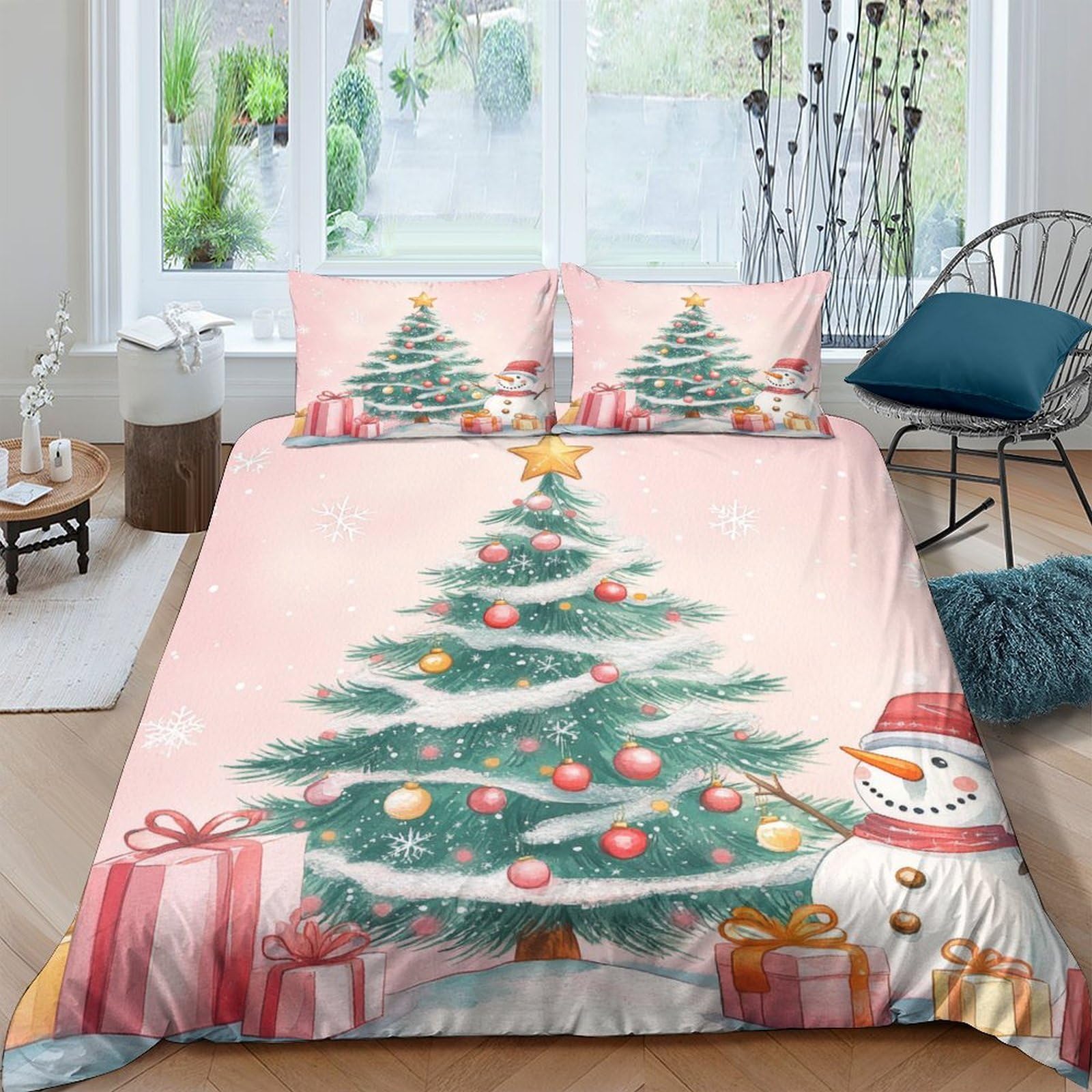 Ctjqhvkz Style-4 3D Printed Christmas Tree Fitted Sheet Microfiber Soft Decorative Snowman Bed Cover For Bedroom Guest Room Easy Care Single（135X200cm）