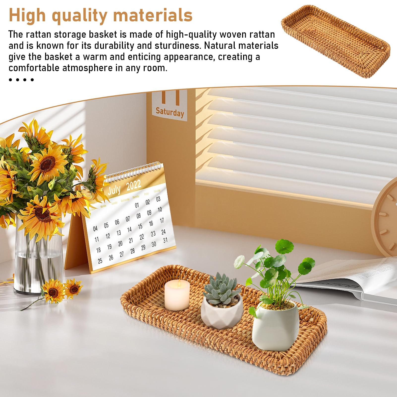 Panier Rangement Rotin LEKEFETO 27,5x11x4cm - Déco Salle De Bain - 5