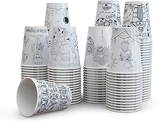 Paper Cups 12 oz - 200 Pack | 7 Unique Kids Designs | Sturdy Disposable Paper Coffee Cups | Tea Paper Cups | Hot Beverages, Cold Water | Compostable Single Wall Insulation | Lids NOT Included
