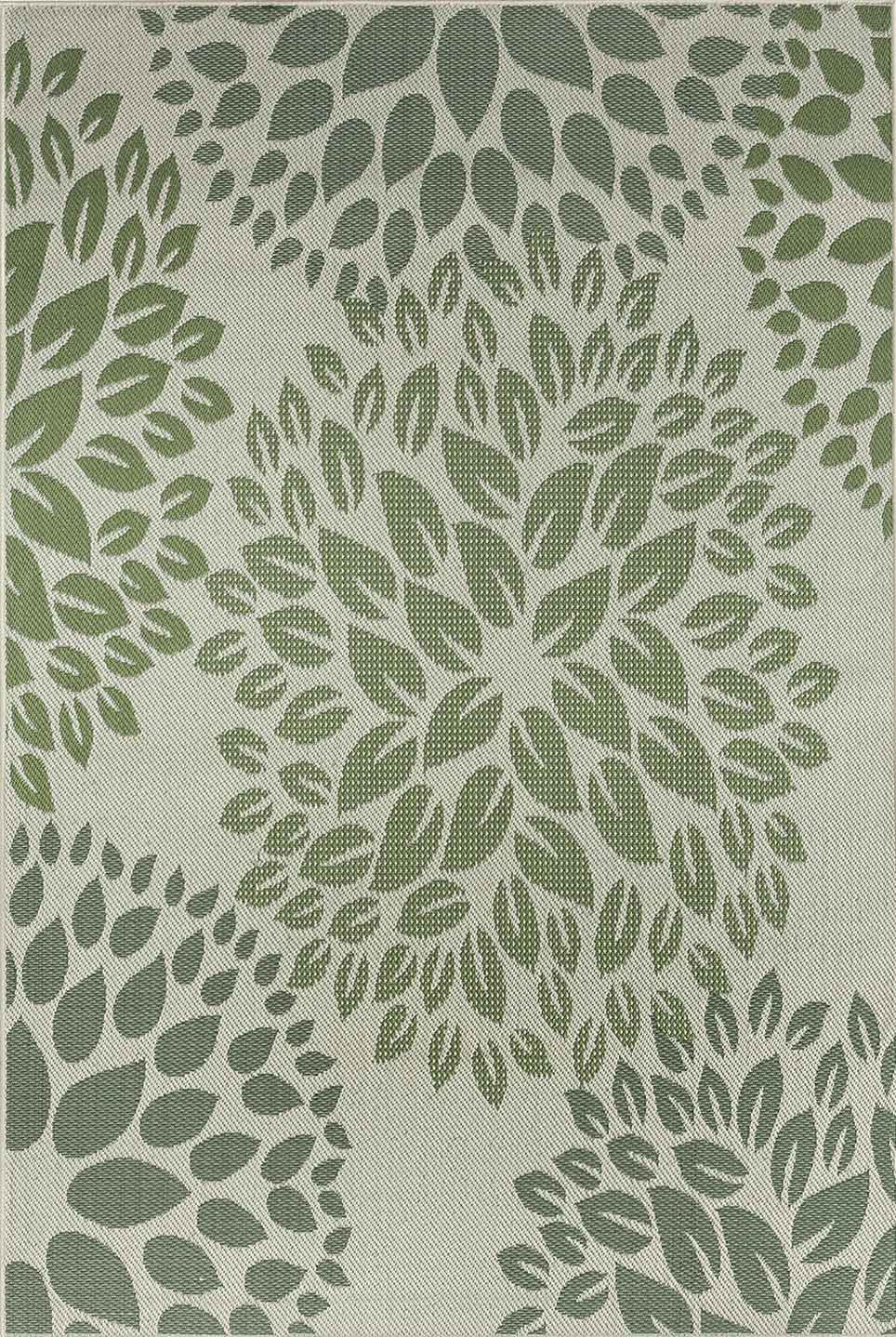 VIMODA In- und Outdoor Flachgewebe Terrassen & Balkon Garten Küche, Teppich Blumen Design Grün Waschbar,Maße:80x150 cm