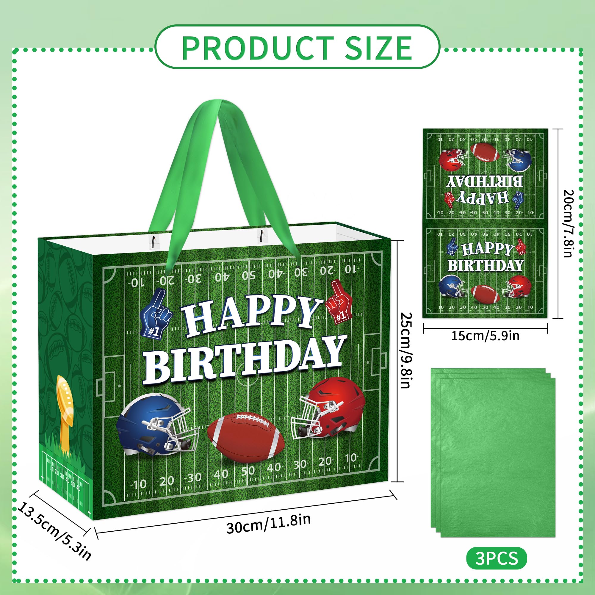 Abilat Football Themed Gift Bag Set - Large Reusable Bag With Tissue Paper & Greeting Cards For Birthday Parties