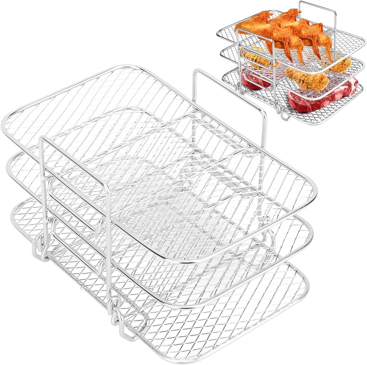3‑Tier Stainless Steel Air Fryer Rack,Stackable Dehydrator Rack