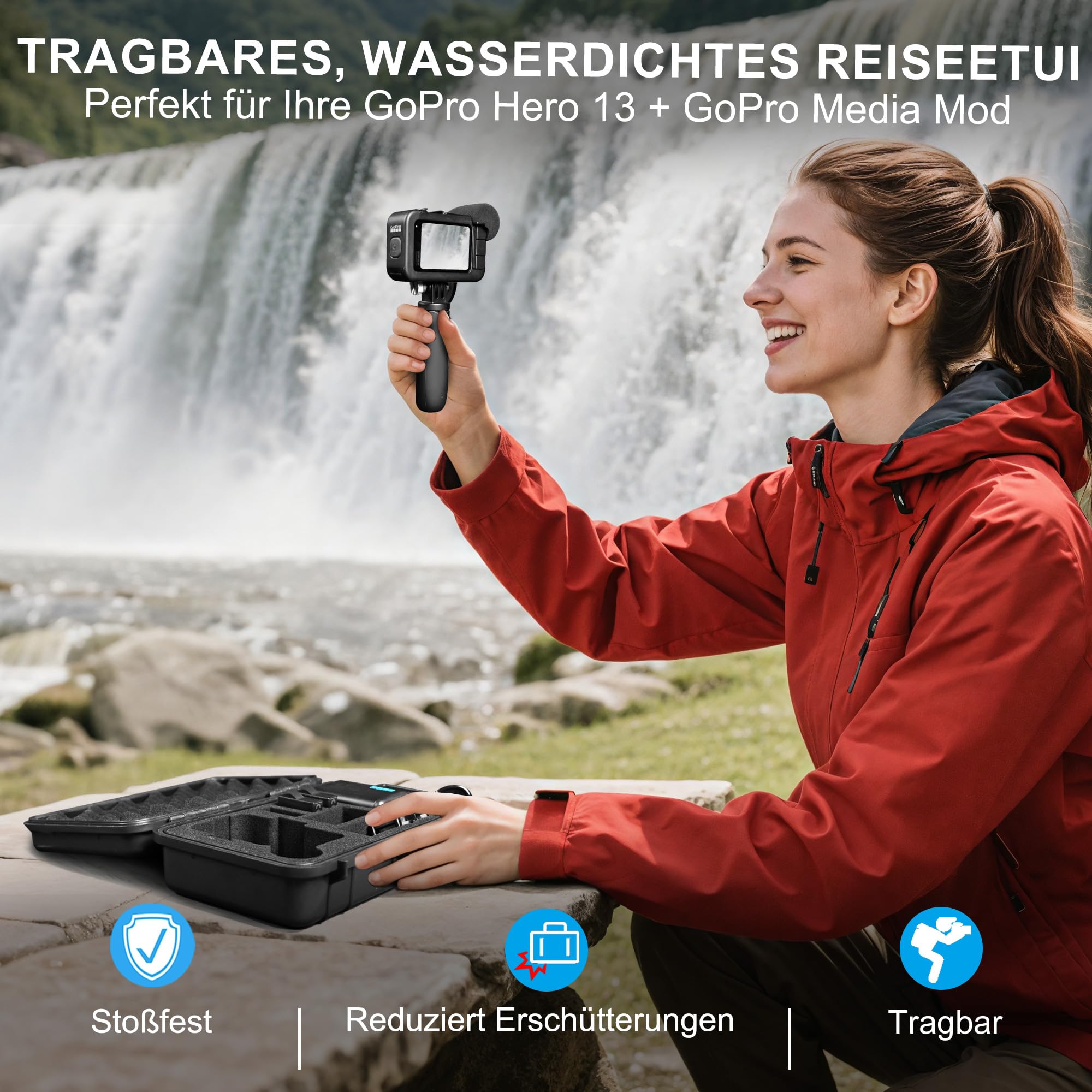 Lekufee Reise wasserdichte Tragekoffer für GoPro Hero 13/12/11/10/9,Hero 4K, LIT Hero, Media Mod und anderes Zubehör (Nur Tasche & Case)