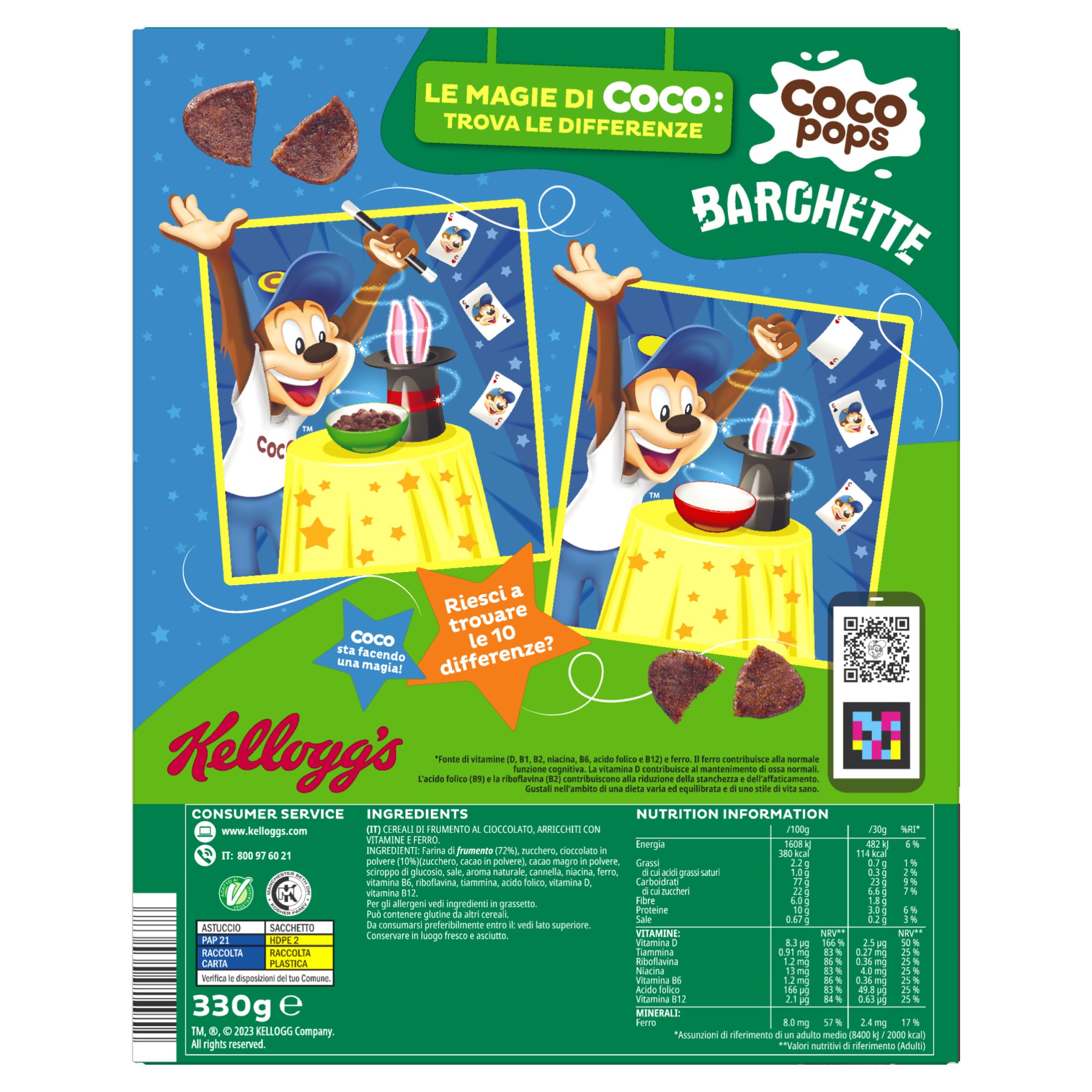 Kellogg's Coco Pops | Barquettes au Chocolat | avec Blé Grillé et Chocolat | Emballage Simple de 330g (1 x 330g)