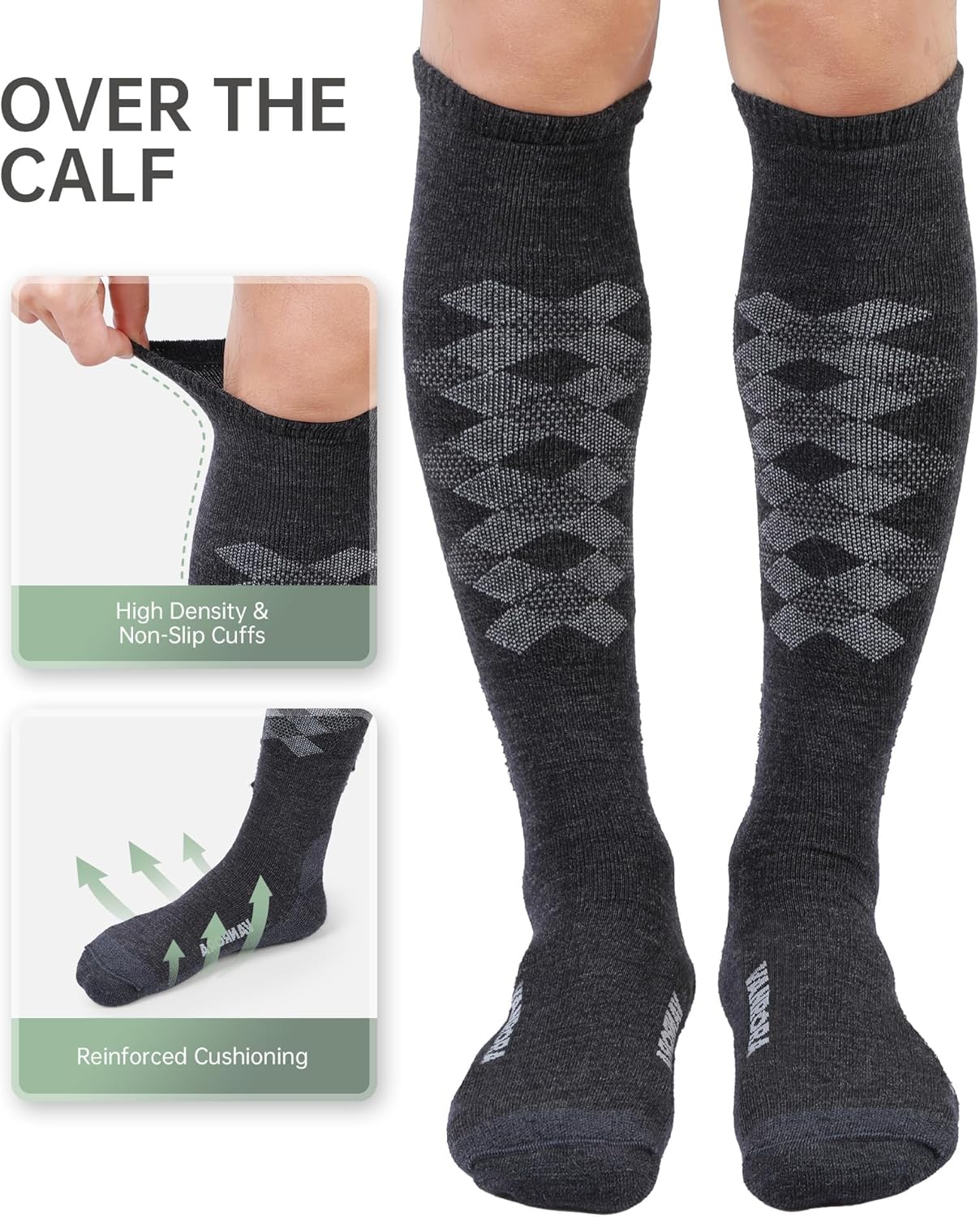 VANRORA 2-Pair Merino Wool Ski Socks Made in USA Lightweight Snowboard Socks for Men & Women (Keystone)