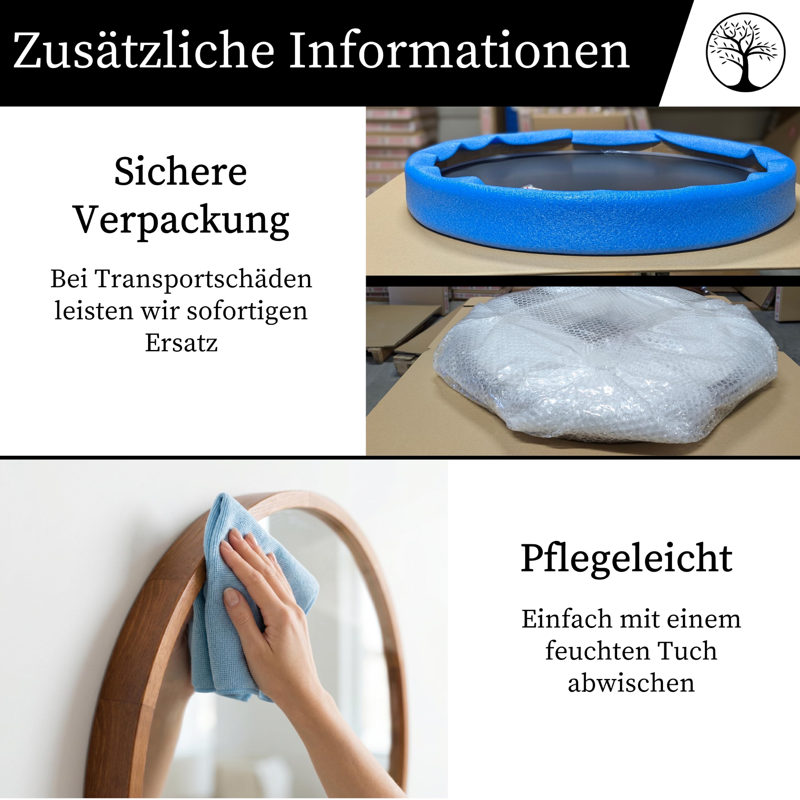 Wandspiegel mit Holzrahmen (∅57 cm) - Spiegel Rund Holz Rustikal - Runder Bad Spiegel für Badezimmer, Flur, Wohnzimmer, Schlafzimmer - Stilvoller 60 cm Badspiegel LEJA