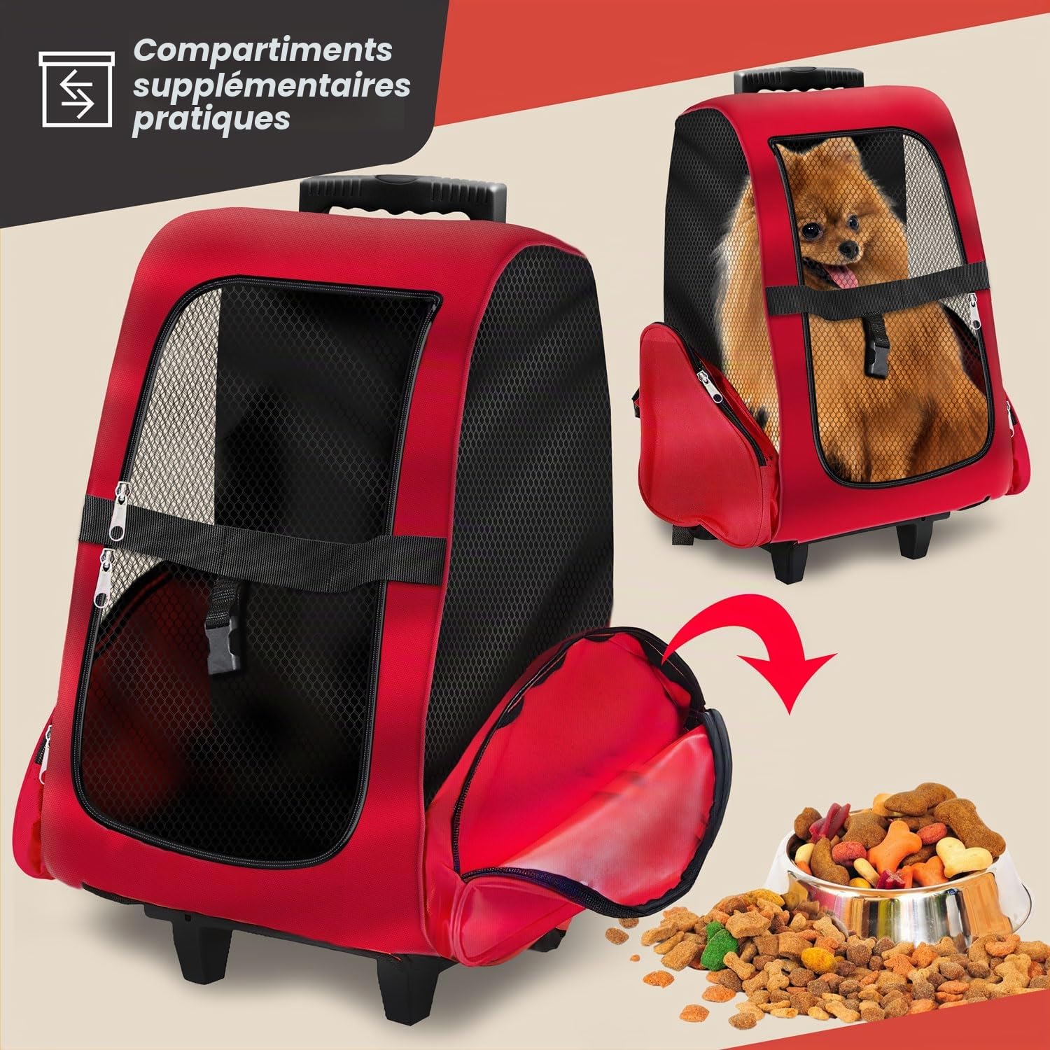 all Pets United® Trolley Chien Chat - Sac à Dos Transport 44x26x42 cm | Roues PU souples, dos renforcé, sangles intégrées - idéal train, avion, voiture - sans odeur de plastique