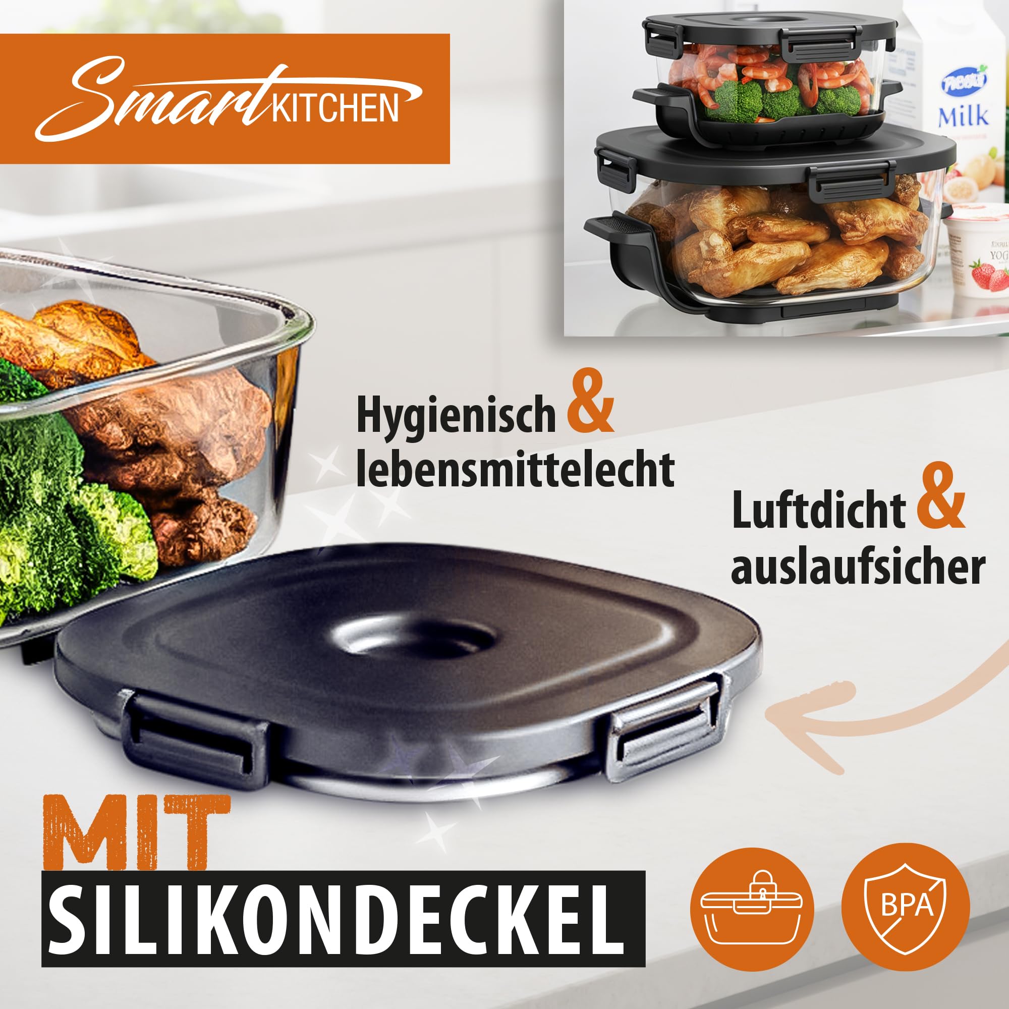 Smart Kitchen Szklana frytkownica na gorące powietrze 4 w 1 – Air Fryer do pieczenia, recrisp i max crisp – 4 l + 1,5 l szklany pojemnik Turbo tower pro – Kompaktowa i przenośna – Czarna