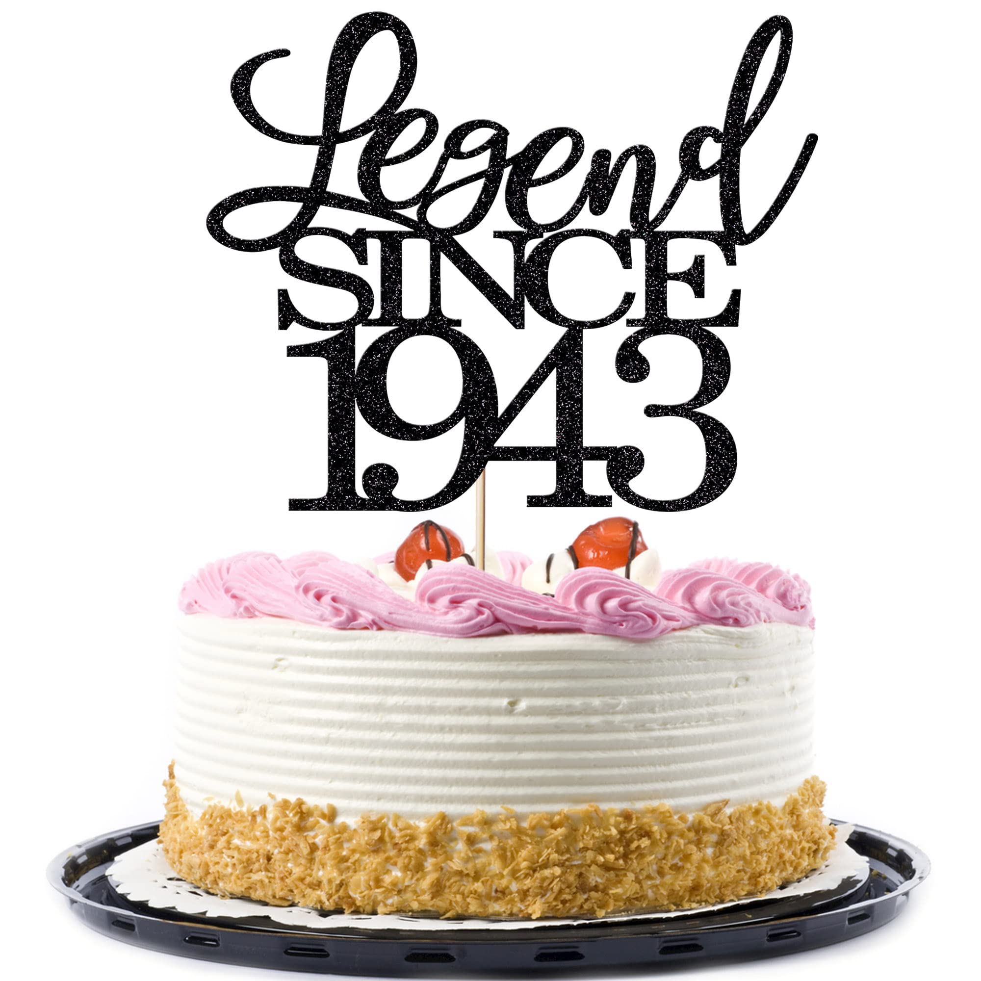 Migeaks legend since 1943 cake topper 83th birthday happy birthday cake topper men and women cheer 83 years old handmade black glitter cake decoration