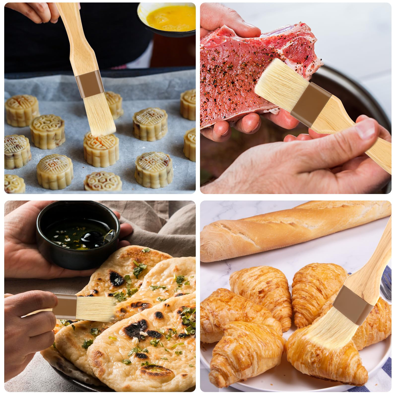 Lot De 3 Pinceaux à Pâtisserie En Poils De Sanglier Et Manche En Hêtre - Pour Badigeonnage, Huile, Beurre - Faciles à Nettoyer