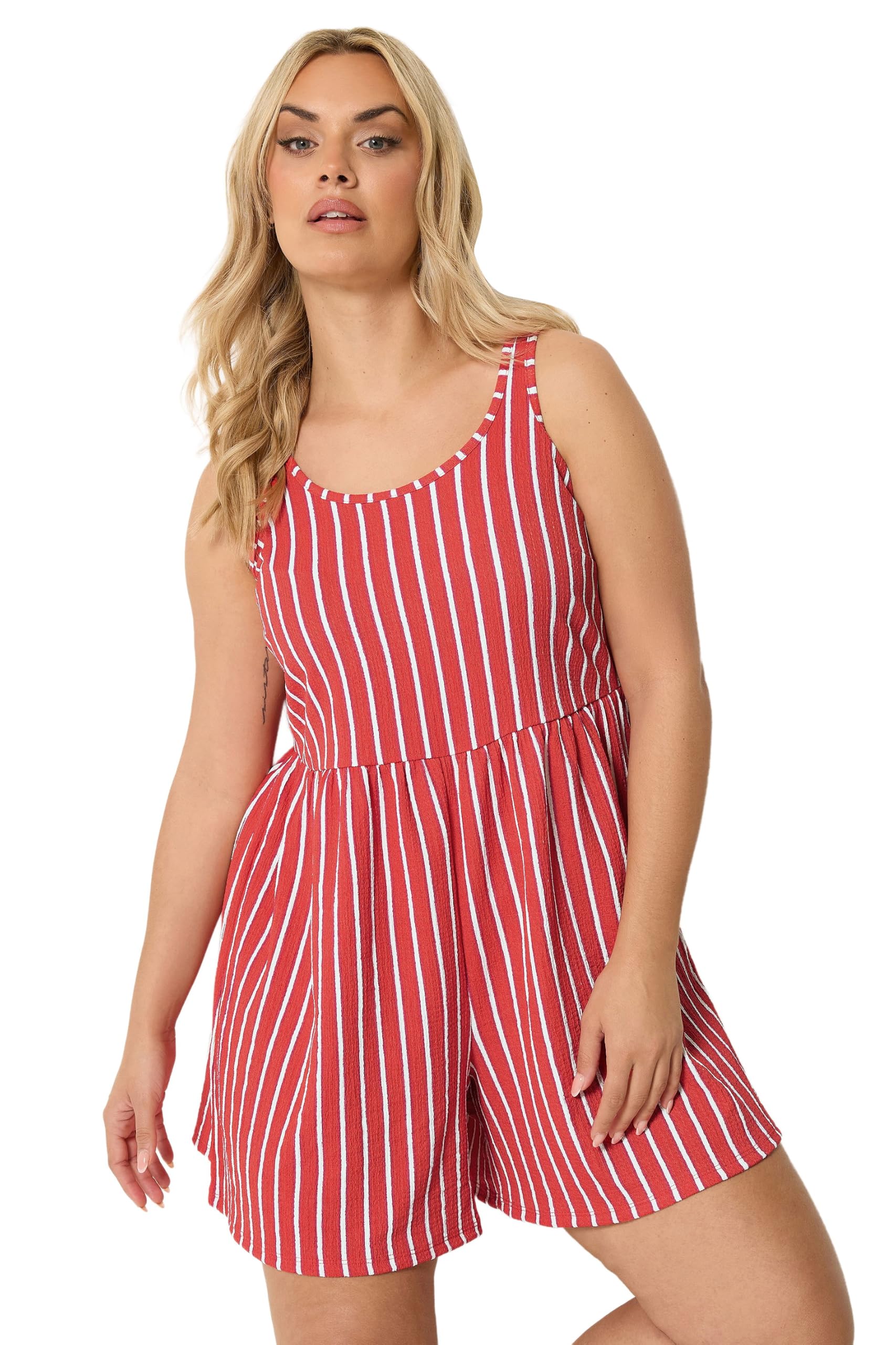 Yours Women's Red Stripe Textu Playsuit In | Size: 18