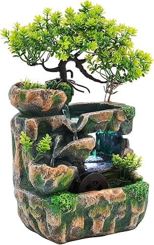 Miniatura 8 de Fuente de cascada de escritorio, fuentes de agua, adorno de escritorio bonsái interior con luz LED, meditación zen para el hogar, oficina, 1,Estilo