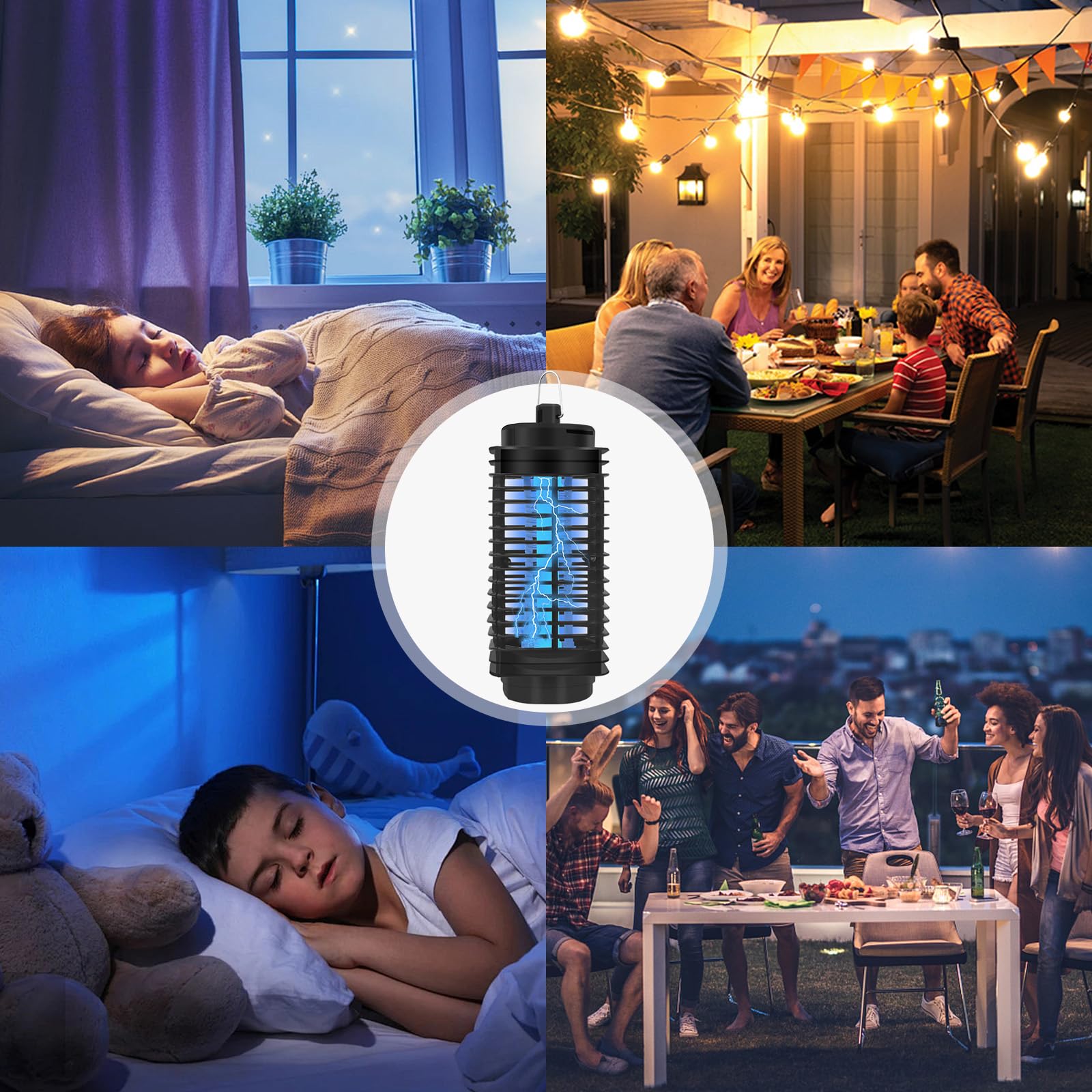 Lámpara Antimosquitos Electrico, UV Mata Mosquitos Electrónico, Atrapa Mosquitos, IPX5 Impermeable, Lampara Mata Mosquitos, Insectos de Uso Interior y Exterior, Color Negro