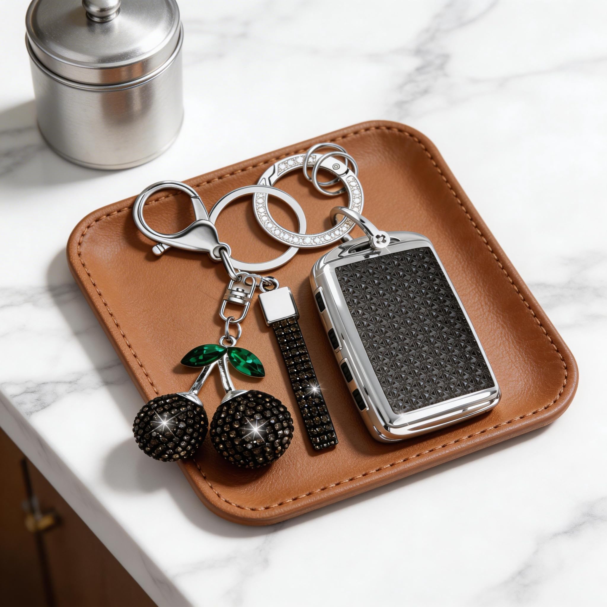 Amazon.com: Rayslesan Sparkly Key Fob Cover with Cherry Keychain